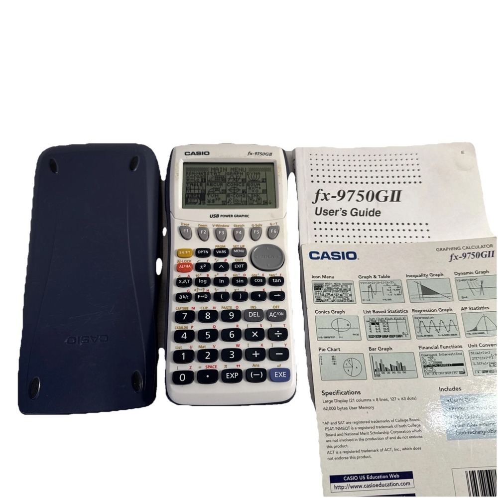 Casio fx-9750GII Graphing Calculator w/ Slide-On Cover & Manual - Tested Working